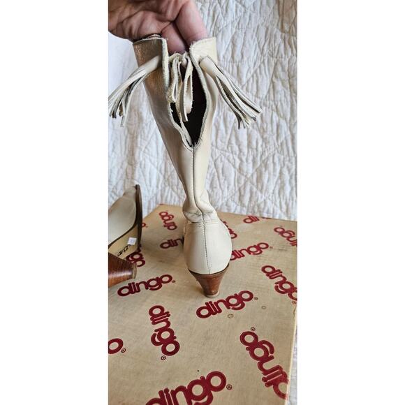 Vintage 80s Dingo Acme Women Boots 7M Ivory Leather Western Tassel Original Box - Picture 4 of 16